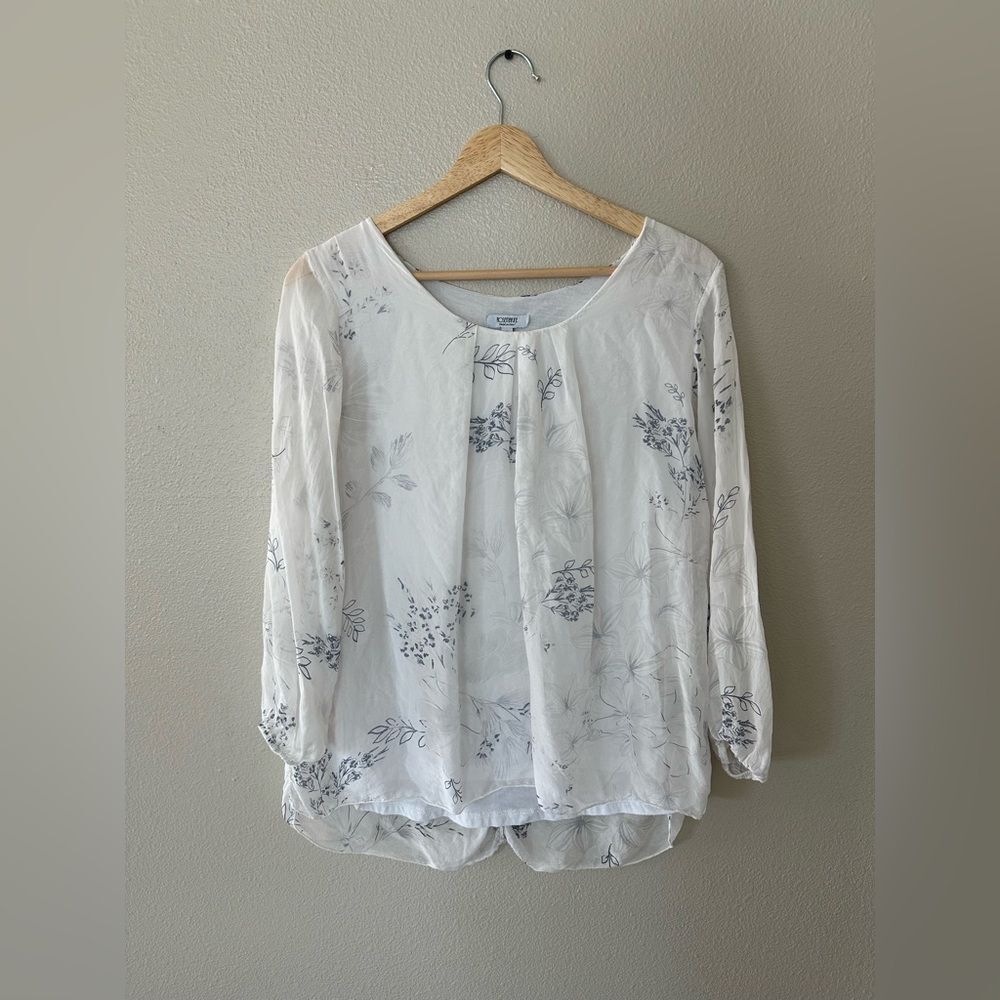 Rosemarine Italian Silk Floral Print Blouse Long Sleeve Top Size S